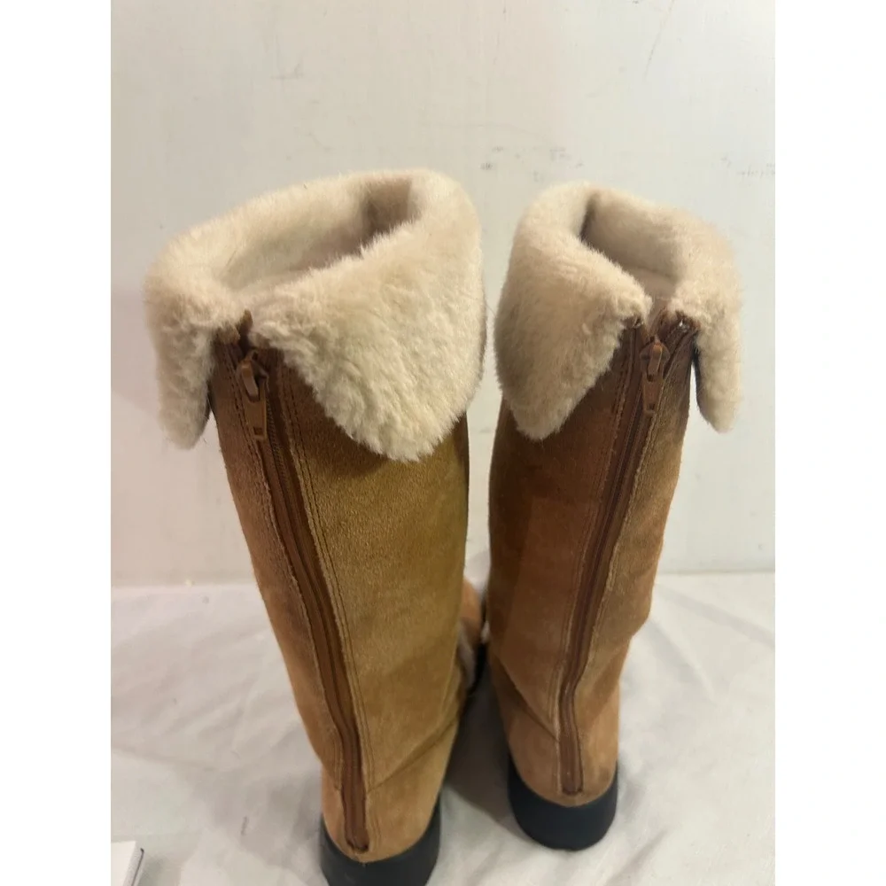 Unbranded Suede Faux Fur Trim Mid Calf Boots 9 Tan Winter Shoes Women